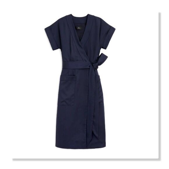J. Crew Pocket Front Wrap Dress - size Small in Navy Blue - Picture 3 of 14